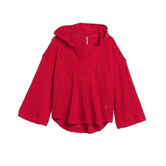 Free People BAJA BABE Pull Over Hacci Hoodie Surfer Sweater Top in Red S NWOT - Picture 5 of 7